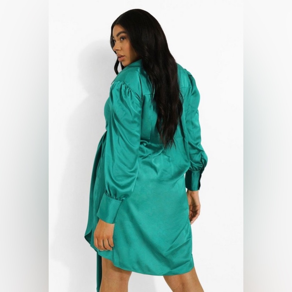 Boohoo | PLUS STATEMENT DRAPED SATIN SHIRT DRESS SIZE 24 - Picture 2 of 4